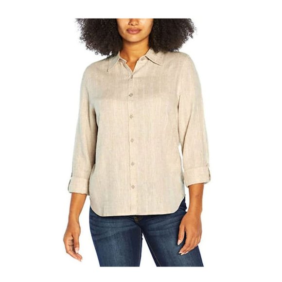 Orvis Tops Nwt Orvis Womens Long Sleeve Linen Blend Top Size Xl Taupe Stripe 5 9b605 Poshmark